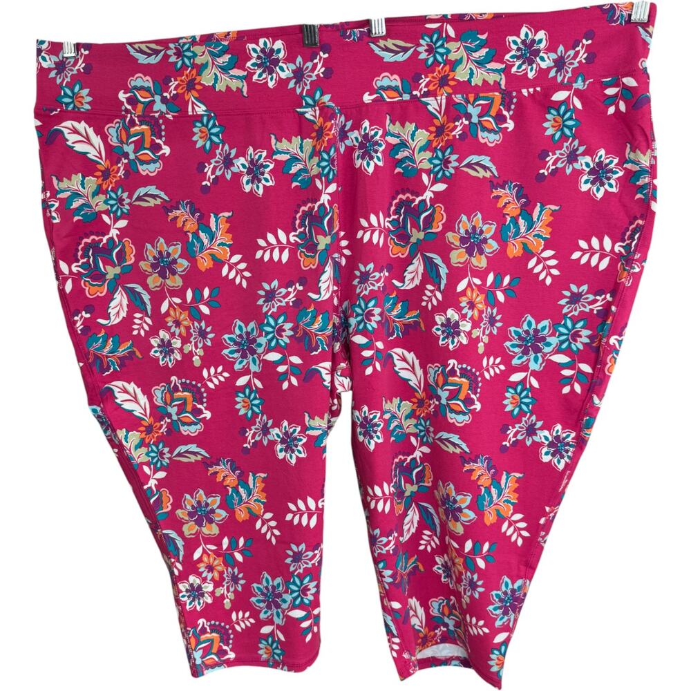 Sport Savvy Regular Printed Jersey Capri Pink Floral 5X Stretch‎ Legging